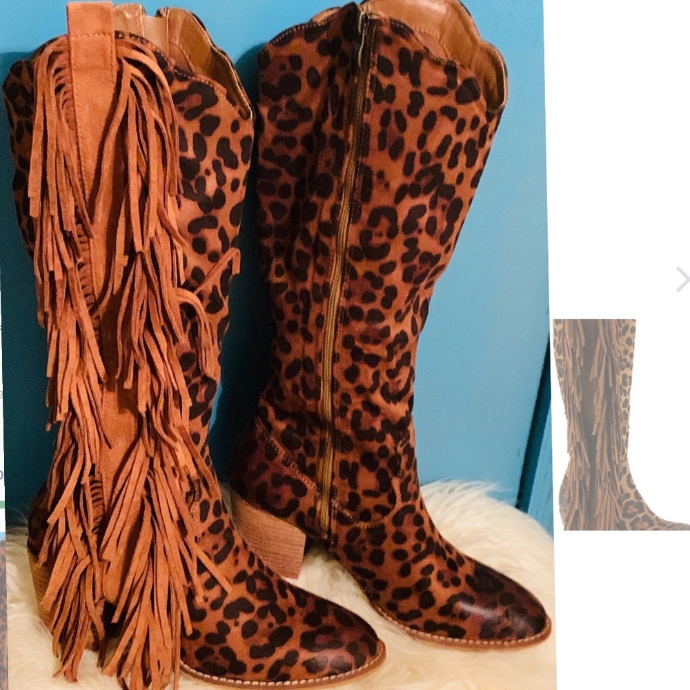 Leopard Boots with Fringe